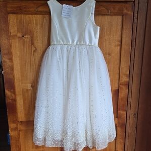 Davids Bridal Ivory And Gold Flower Girl Dress Sz 6